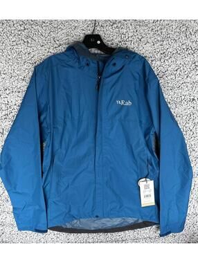 Rab Downpour Eco Jacket Denim Blue Men’s Large Waterproof Hooded NWT